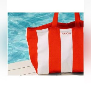 NEW Lancôme Beach Terry Cloth Tote Bag Red White Striped